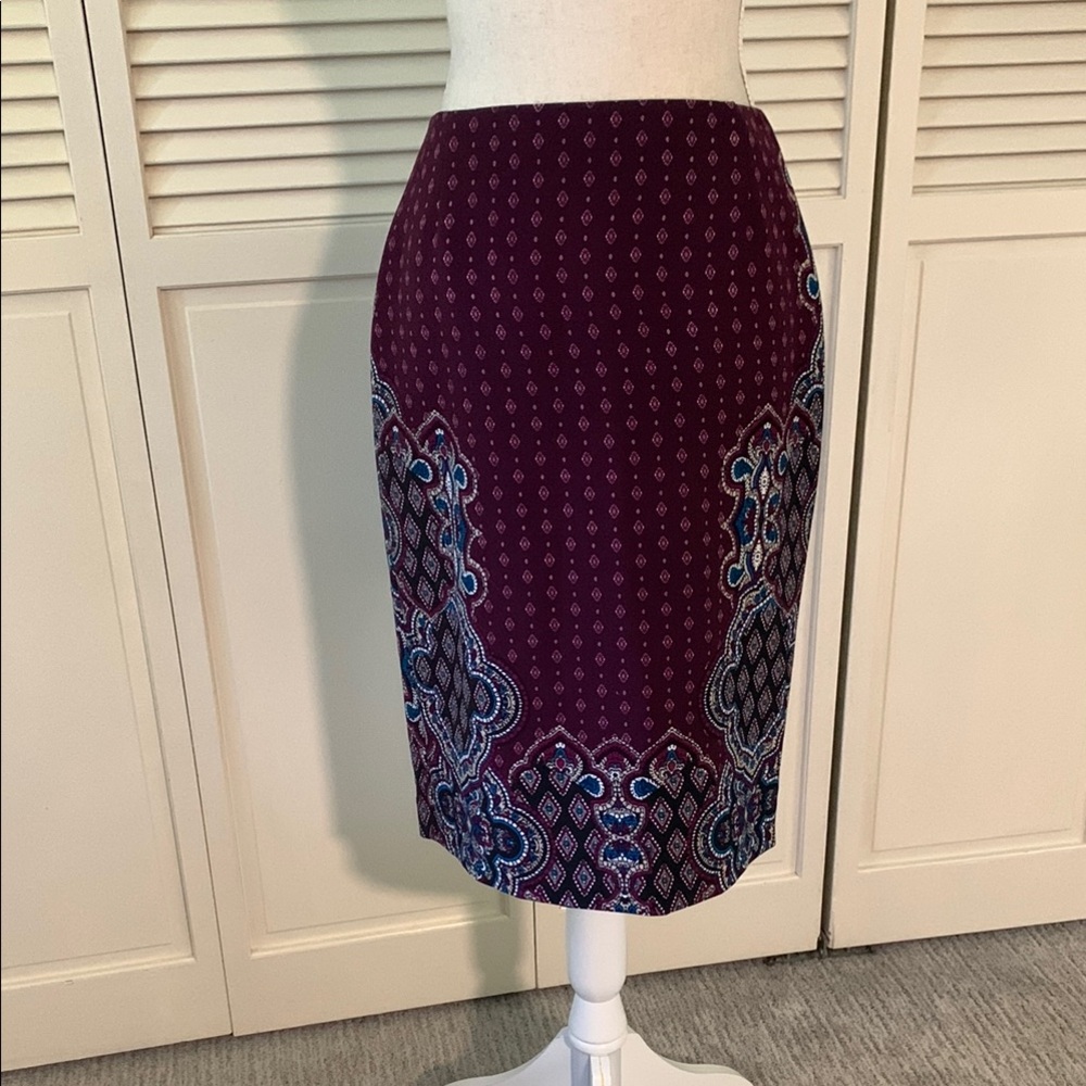 Alex Marie Burgundy and Teal Midi Skirt
